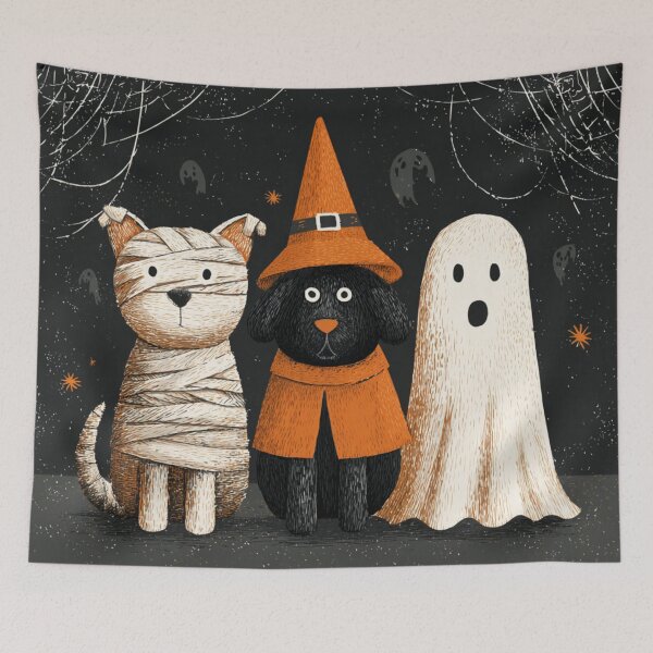 Item preview, Dogs Trio Funny Surprised Autumn Halloween Mummy Witch Ghost designed and sold by GrinGalore.