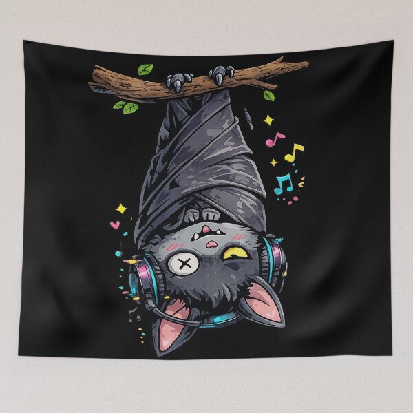 Item preview, Music Lover Bat – Cute Spooky Cartoon Bat with Headphones designed and sold by UnicornDreamers.