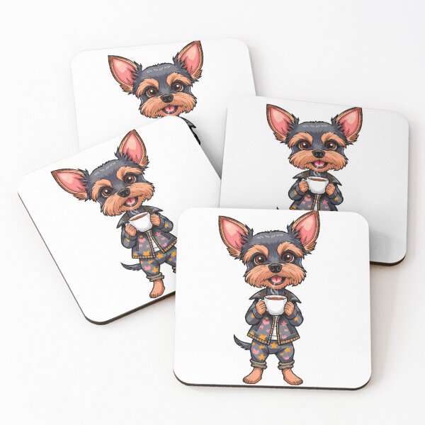 Item preview, Yorkie dog drawn cartoon fashionable with coffee, sticker designed and sold by TanyaLovus.