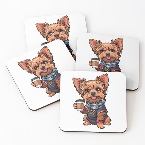 Item preview, Yorkie dog drawn cartoon fashionable with coffee designed and sold by TanyaLovus.