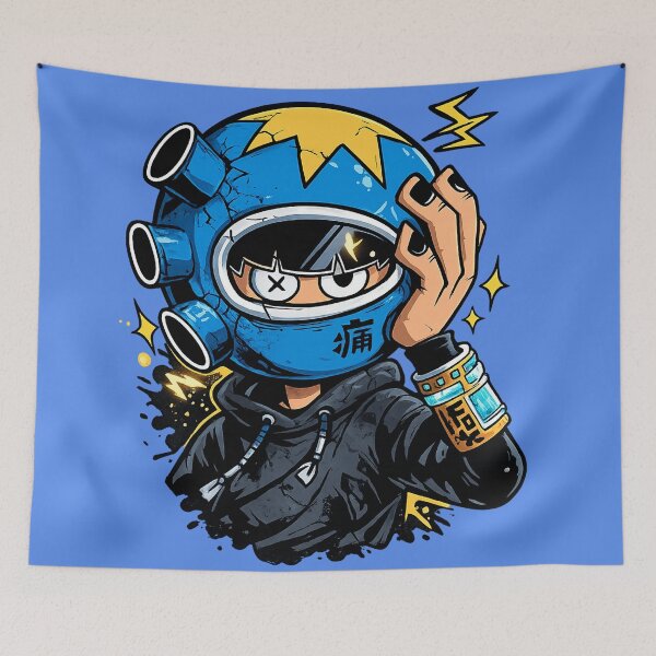 Item preview, Lightning Helmet Ninja Kid – Urban Cartoon Street Art designed and sold by UnicornDreamers.