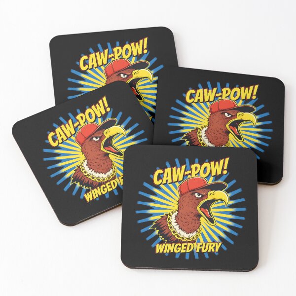 Item preview, CAW-POW! WINGED FURY | Comic Eagle Streetwear - Funny Hip Hop Hawk in Gold Chain & Red Hat designed and sold by Cree8if.