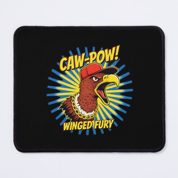 Item preview, CAW-POW! WINGED FURY | Comic Eagle Streetwear - Funny Hip Hop Hawk in Gold Chain & Red Hat designed and sold by Cree8if.
