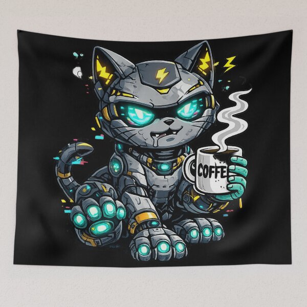 Item preview, Cyberpunk robot cat-futuristic, neon Taki kitty designed and sold by UnicornDreamers.