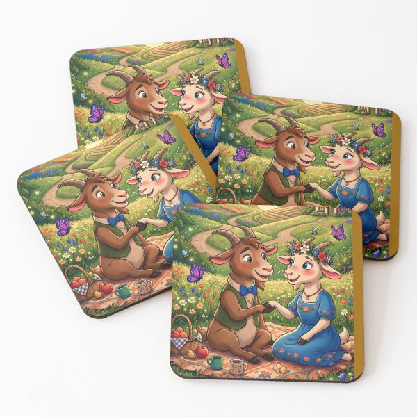 Item preview, Cute Goat Couple Picnic at Sunset  designed and sold by digitalbob60.