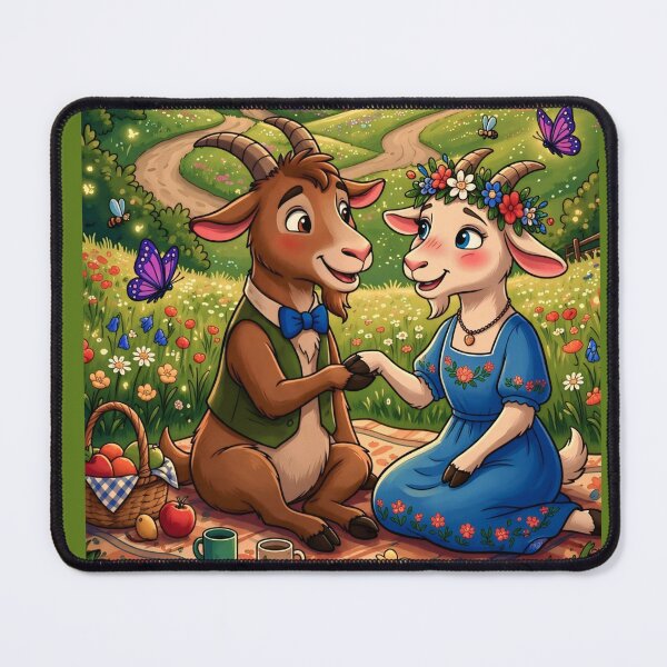 Item preview, Cute Goat Couple Picnic at Sunset designed and sold by digitalbob60.
