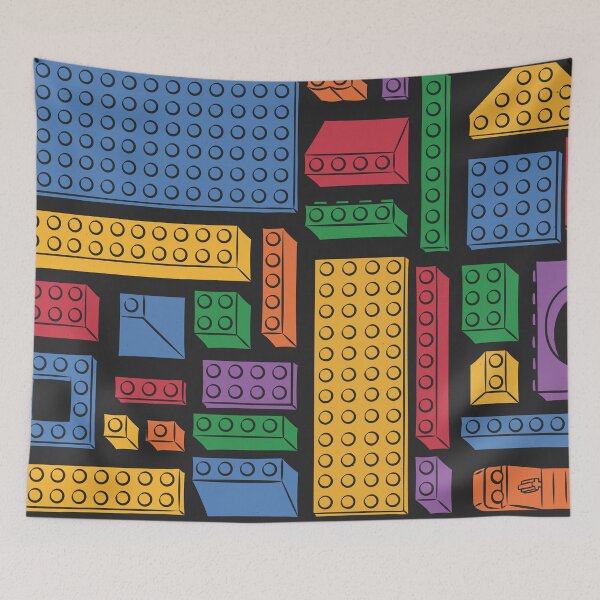 Item preview, Colorful Toy Building Blocks in Geometric Composition (Dark Background) designed and sold by LizuliArt.