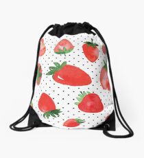Strawberries polka dot Drawstring Bag