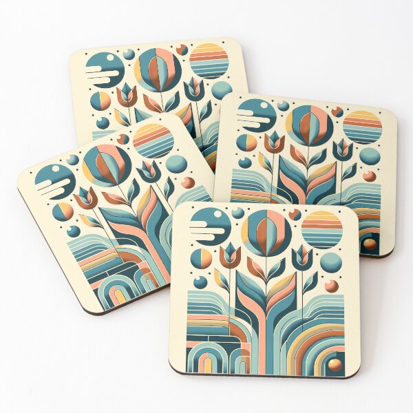 Item preview, Geometric Botanical Flowers in Retro Shapes designed and sold by InkSmithery.