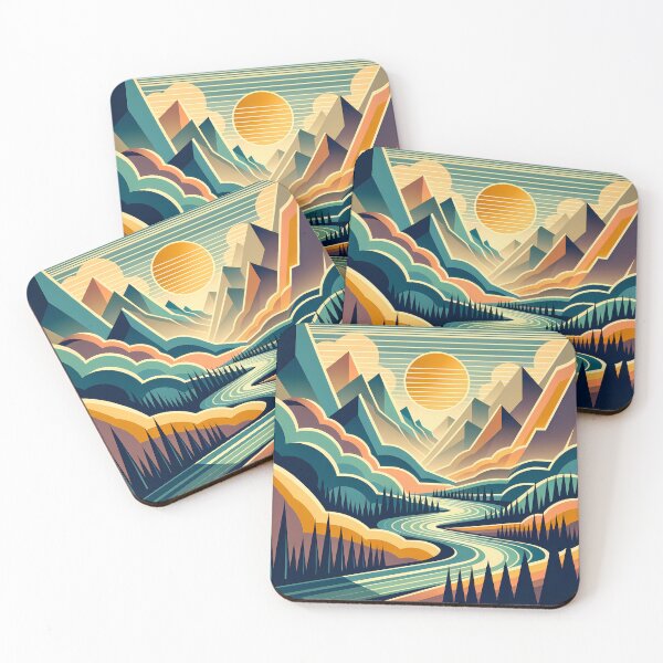 Item preview, Geometric Mountain Valley at Sunset designed and sold by InkSmithery.