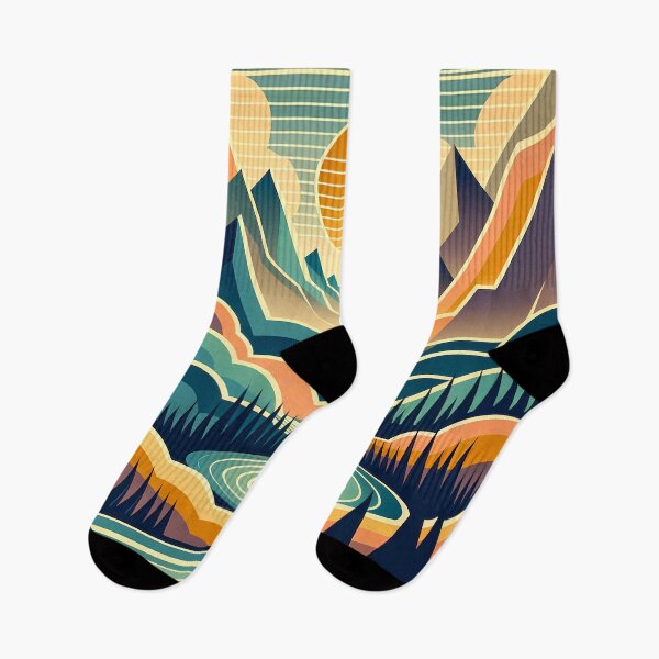 Item preview, Geometric Mountain Valley at Sunset designed and sold by InkSmithery.