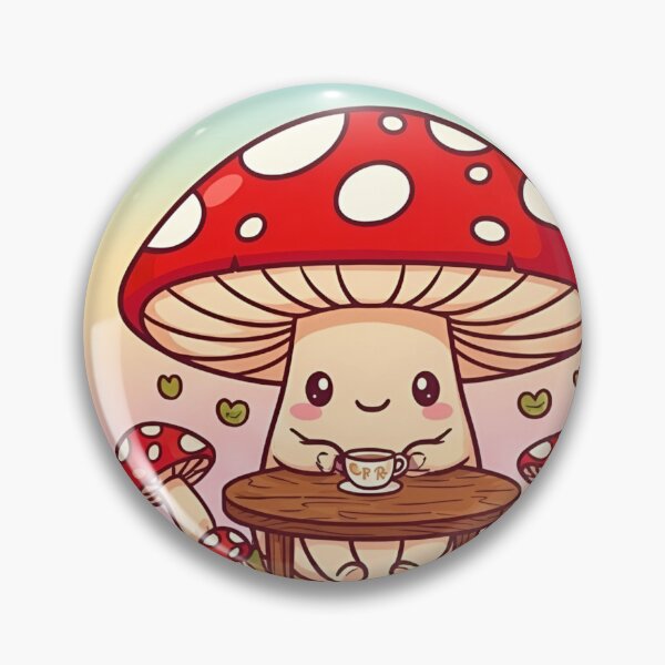 Item preview, Kawaii Mushroom Drinking Tea – Cute Cozy Cottagecore Illustration designed and sold by Good Vibes .