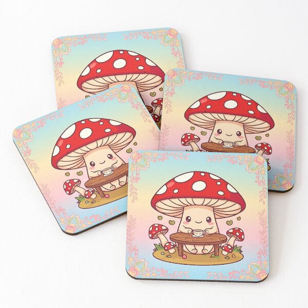 Item preview, Kawaii Mushroom Drinking Tea – Cute Cozy Cottagecore Illustration designed and sold by Good Vibes .