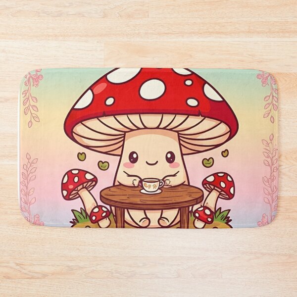 Item preview, Kawaii Mushroom Drinking Tea – Cute Cozy Cottagecore Illustration designed and sold by Good Vibes .