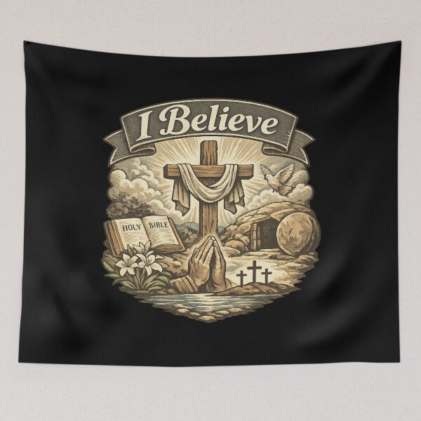 Item preview, I Believe - Vintage Christian Faith, Cross & Empty Tomb Design designed and sold by LanternForge.