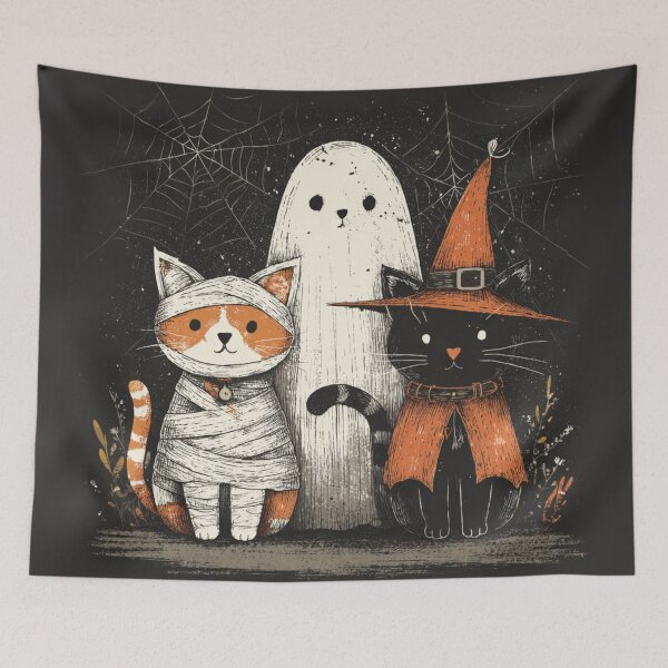 Item preview, Cats Trio Autumn Halloween Mummy Witch Ghost designed and sold by GrinGalore.