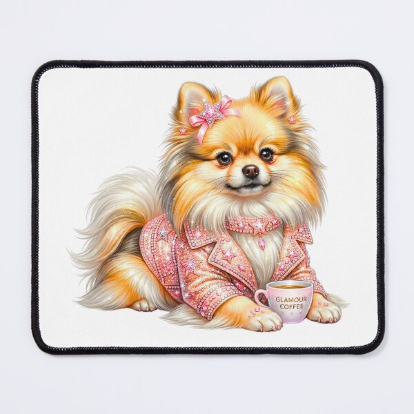 Item preview, Glamour Pomeranian in Pink Sparkles - Luxury Coffee Dog Art designed and sold by LazyScreations.