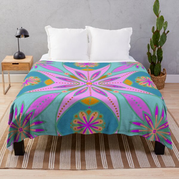 Item preview, Retro Hippie Floral Pattern on Teal Background designed and sold by anamariafischer.