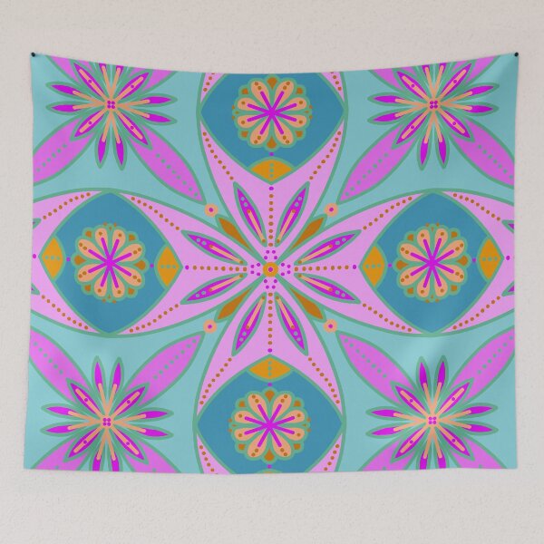 Item preview, Retro Hippie Floral Pattern on Teal Background designed and sold by anamariafischer.