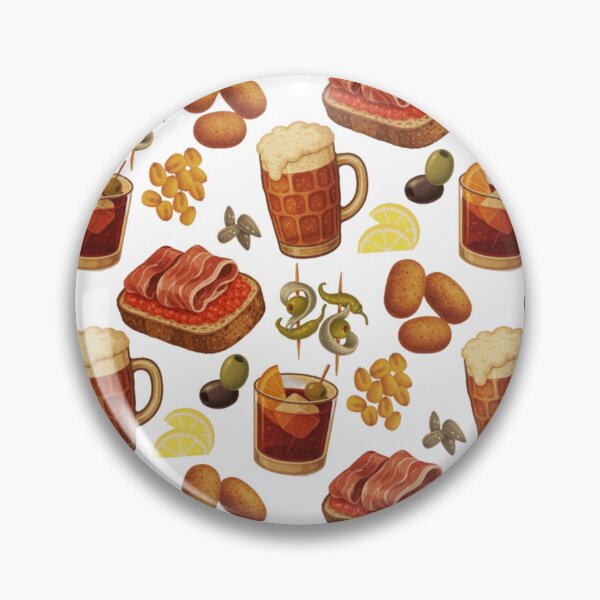Item preview, Spanish Tapas Pattern with Gildas, Olives and Vermouth, Mediterranean Food Illustration designed and sold by LaPolilladPapel.