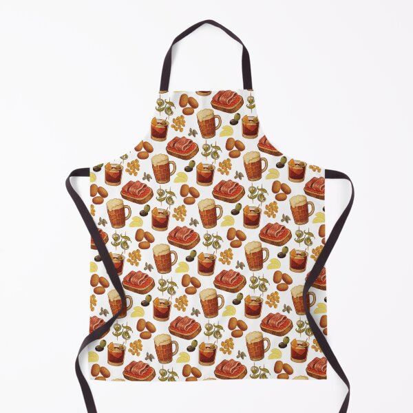 Item preview, Spanish Tapas Pattern with Gildas, Olives and Vermouth, Mediterranean Food Illustration designed and sold by LaPolilladPapel.