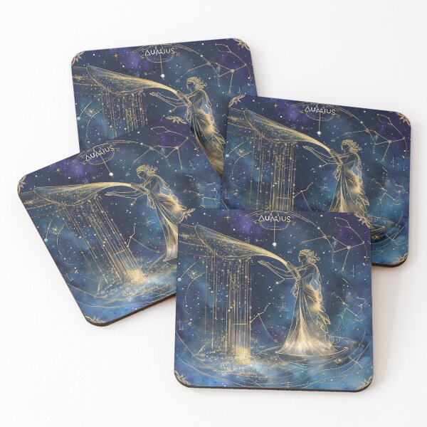 Item preview, Aquarius Zodiac Black & Gold Celestial Art designed and sold by digitalvibe4u.