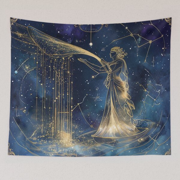 Item preview, Aquarius Zodiac Black & Gold Celestial Art designed and sold by digitalvibe4u.