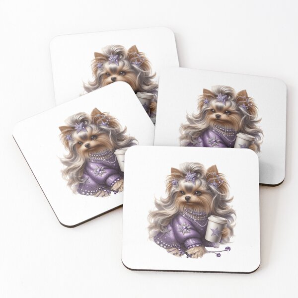 Item preview, Glamour Yorkie in Purple Sparkles - Luxury Coffee Dog Art designed and sold by LazyScreations.