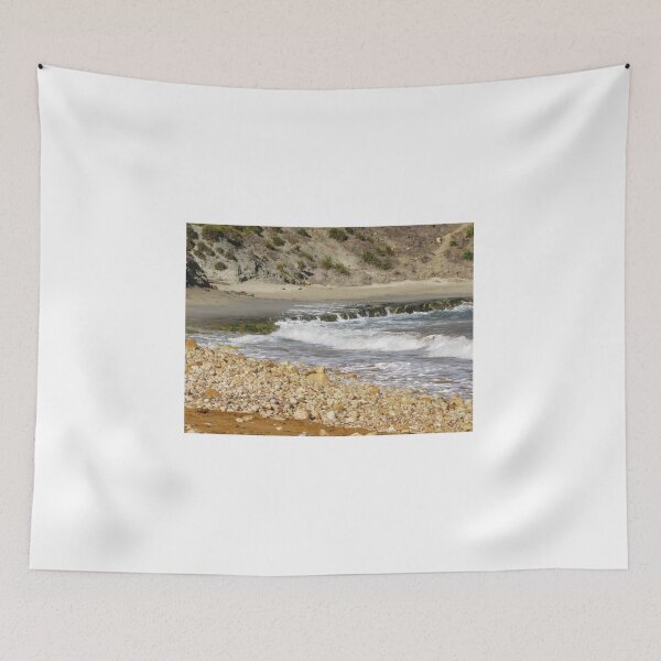 Item preview, Rocky Beach Shoreline With Waves Breaking on Pebble Coast and Cliffs in Sunlight designed and sold by Nmallia.