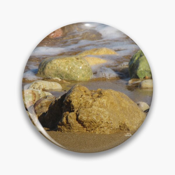 Item preview, Colorful Beach Rocks and Pebbles on Sandy Shore with Gentle Ocean Waves and Wet Stones designed and sold by Nmallia.
