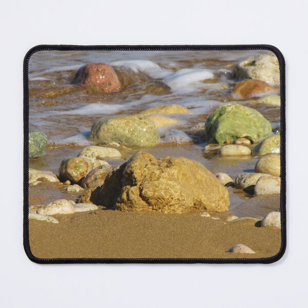 Item preview, Colorful Beach Rocks and Pebbles on Sandy Shore with Gentle Ocean Waves and Wet Stones designed and sold by Nmallia.