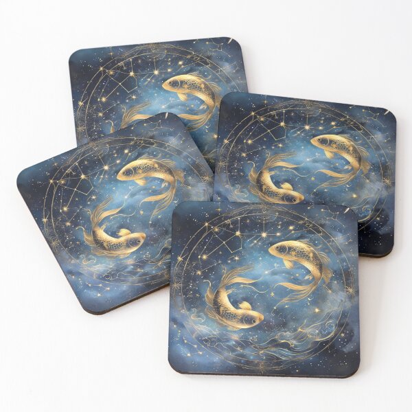 Item preview, Pisces Zodiac Black & Gold Celestial Art designed and sold by digitalvibe4u.