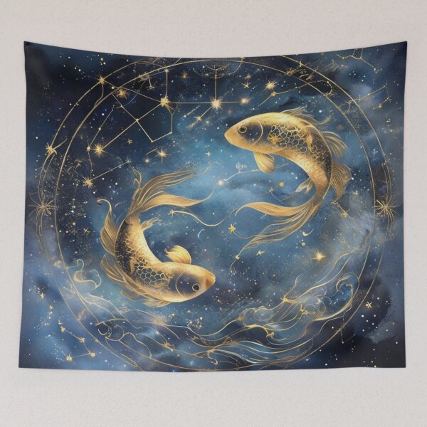 Item preview, Pisces Zodiac Black & Gold Celestial Art designed and sold by digitalvibe4u.