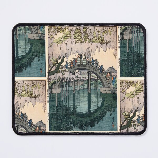 Item preview, Kameido Bridge by Yoshida Hiroshi : Tranquil Wisteria Landscape Japanese Poster designed and sold by artofuniverse.