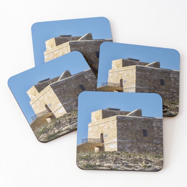 Item preview, Historic Stone Watchtower Fort on Dry Coastal Hill Under Clear Blue Sky, Mediterranean Landmark designed and sold by Nmallia.