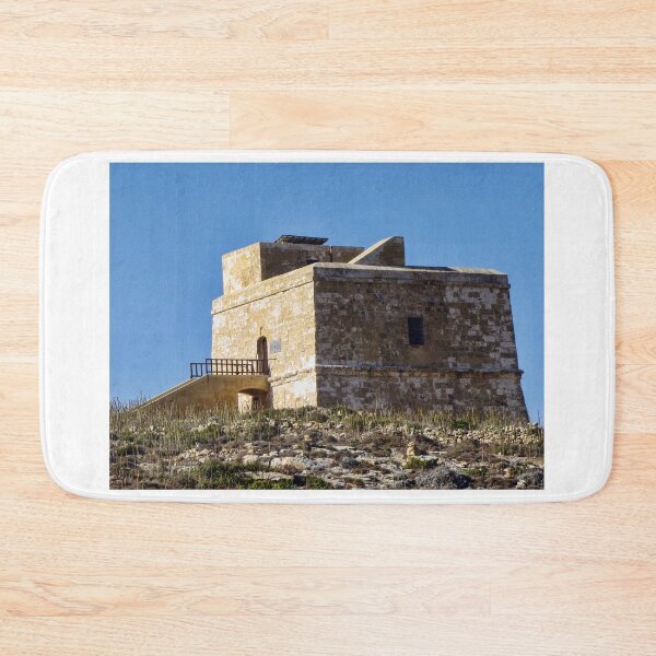 Item preview, Historic Stone Watchtower Fort on Dry Coastal Hill Under Clear Blue Sky, Mediterranean Landmark designed and sold by Nmallia.