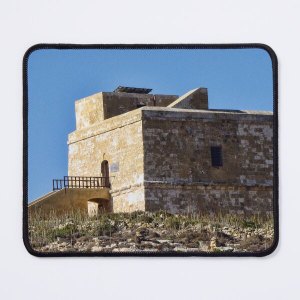 Item preview, Historic Stone Watchtower Fort on Dry Coastal Hill Under Clear Blue Sky, Mediterranean Landmark designed and sold by Nmallia.