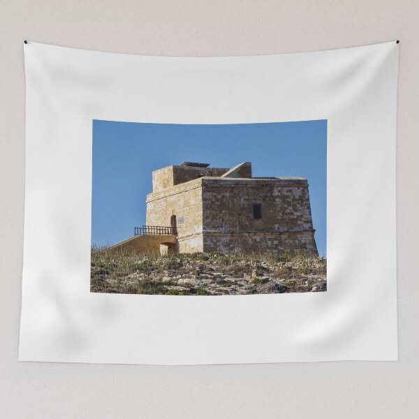 Item preview, Historic Stone Watchtower Fort on Dry Coastal Hill Under Clear Blue Sky, Mediterranean Landmark designed and sold by Nmallia.