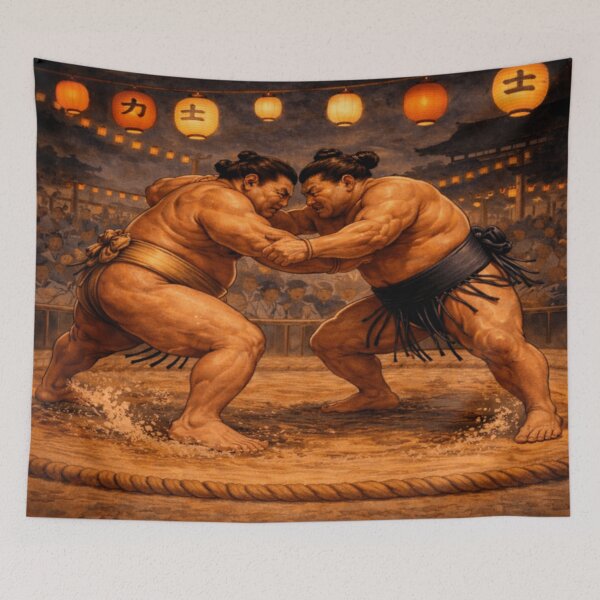 Item preview, Epic Sumo Wrestling Match Under Festival Lanterns designed and sold by ArtFreshStudio.