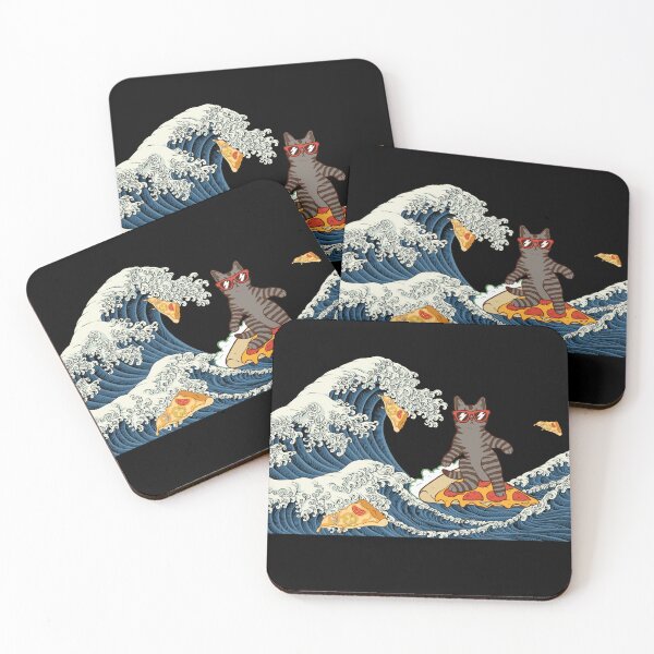 Item preview, Cat Surfing Pizza The Great Wave Funny Japanese Art designed and sold by area248.