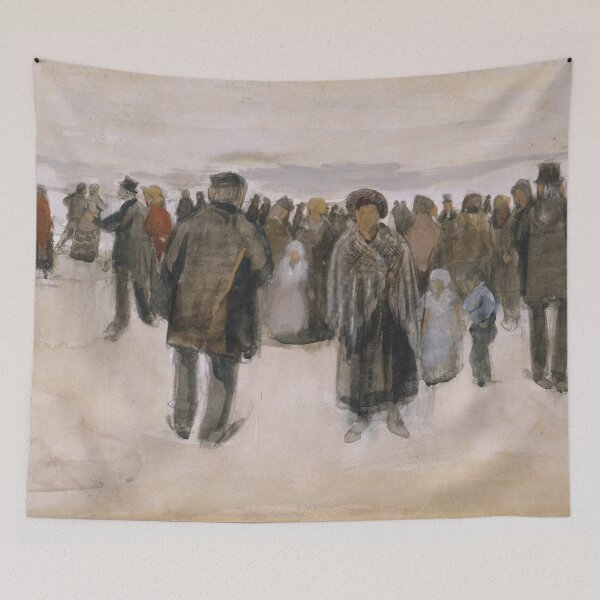 Item preview, Beach at Scheveningen by Vincent van Gogh: Coastal Crowd Fine Art Poster designed and sold by artofuniverse.