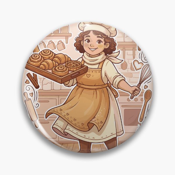 Item preview, Cute Pastry Chef Baking Fresh Cinnamon Rolls and Croissants Illustration designed and sold by AmazingEG.