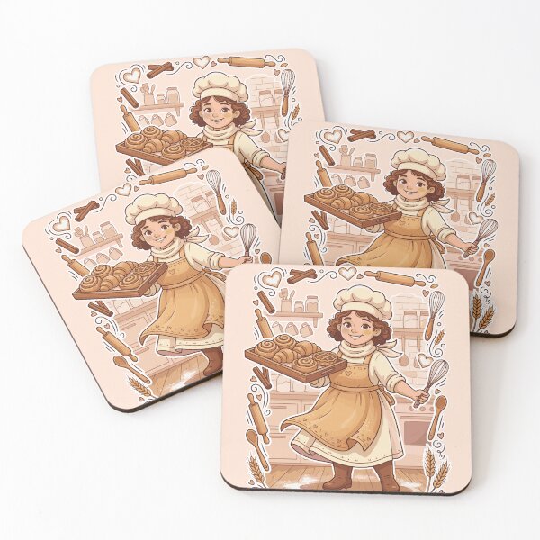 Item preview, Cute Pastry Chef Baking Fresh Cinnamon Rolls and Croissants Illustration designed and sold by AmazingEG.