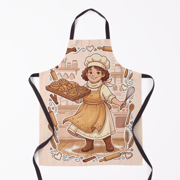 Item preview, Cute Pastry Chef Baking Fresh Cinnamon Rolls and Croissants Illustration designed and sold by AmazingEG.