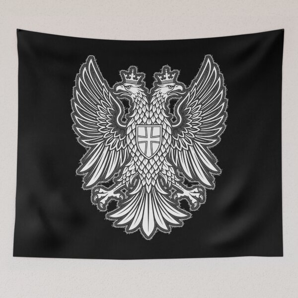 Item preview, Double Headed Eagle Crown Cross Shield Heraldic Medieval Bold Black White  designed and sold by graphixpolash.