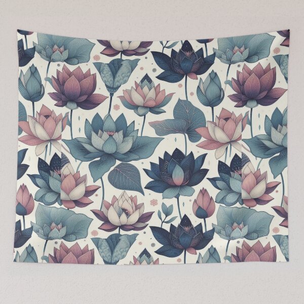 Item preview, Minimal Pink and Teal Lotuses Pattern – Elegant Lotus Flower Design, Modern Teal and Pink Lotus Art, Minimalist Floral Pattern, Chic Lotus Print, Stylish Pink and Teal Flowers, Calm Lotus Motif designed and sold by 21 Dragonflies.