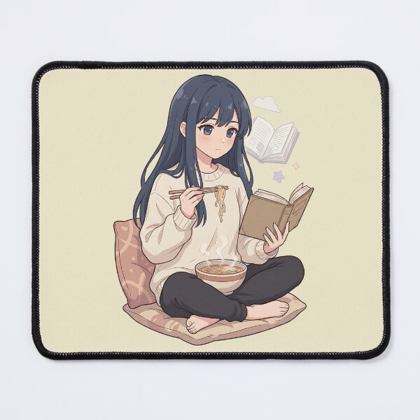 Item preview, Cozy Anime Girl Reading Book While Eating Ramen designed and sold by MythicCotton.