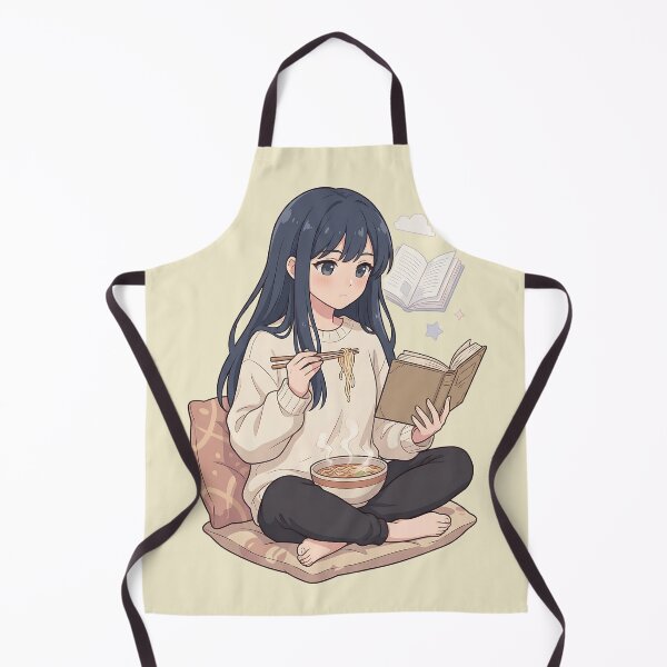Item preview, Cozy Anime Girl Reading Book While Eating Ramen designed and sold by MythicCotton.