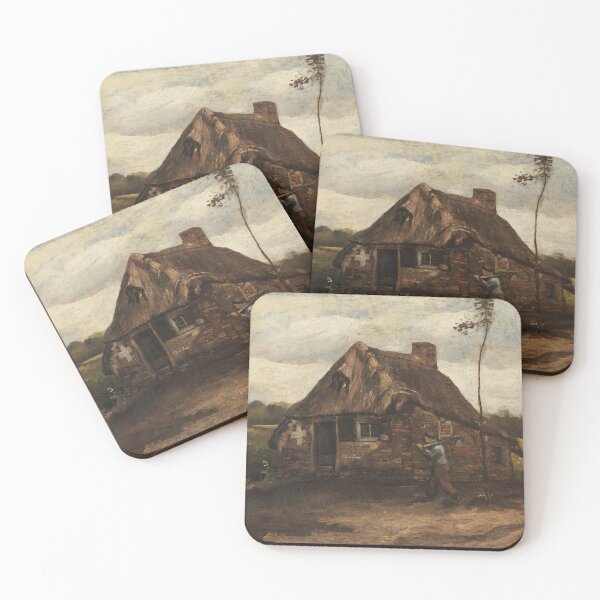 Item preview, Cabaña Con Campesino Regresando a Casa by Vincent van Gogh: Rustic Cottage Art Print designed and sold by artofuniverse.