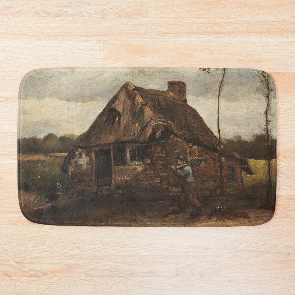 Item preview, Cabaña Con Campesino Regresando a Casa by Vincent van Gogh: Rustic Cottage Art Print designed and sold by artofuniverse.